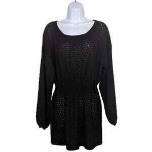 Shein Brown Open Knit Crochet Design Long Sleeve Fall Autumn Dress L
